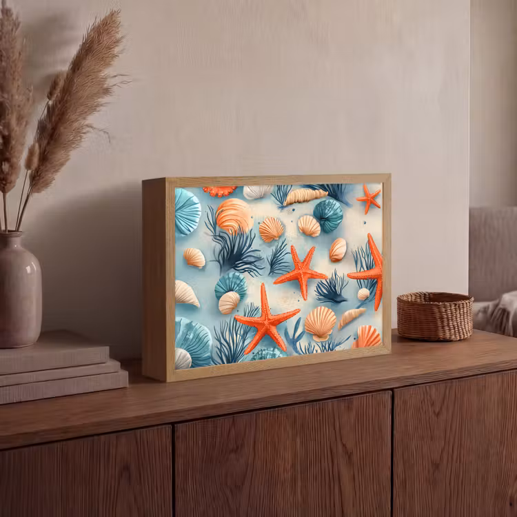Zeesterren - Schelpen - Illustratie - Zand Light Box met batterij (Wandlamp) middel -sfeer2