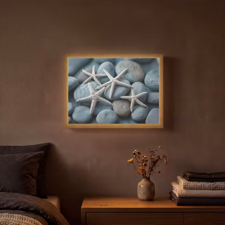Zeesterren - Stenen - Wit Light Box met batterij (Wandlamp) middel -sfeer4