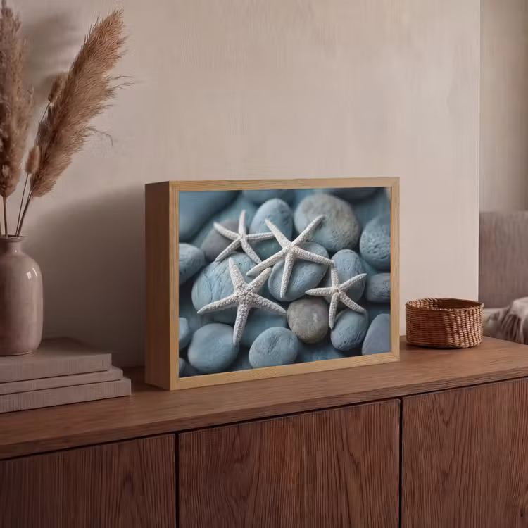 Zeesterren - Stenen - Wit Light Box met batterij (Wandlamp) middel -sfeer2