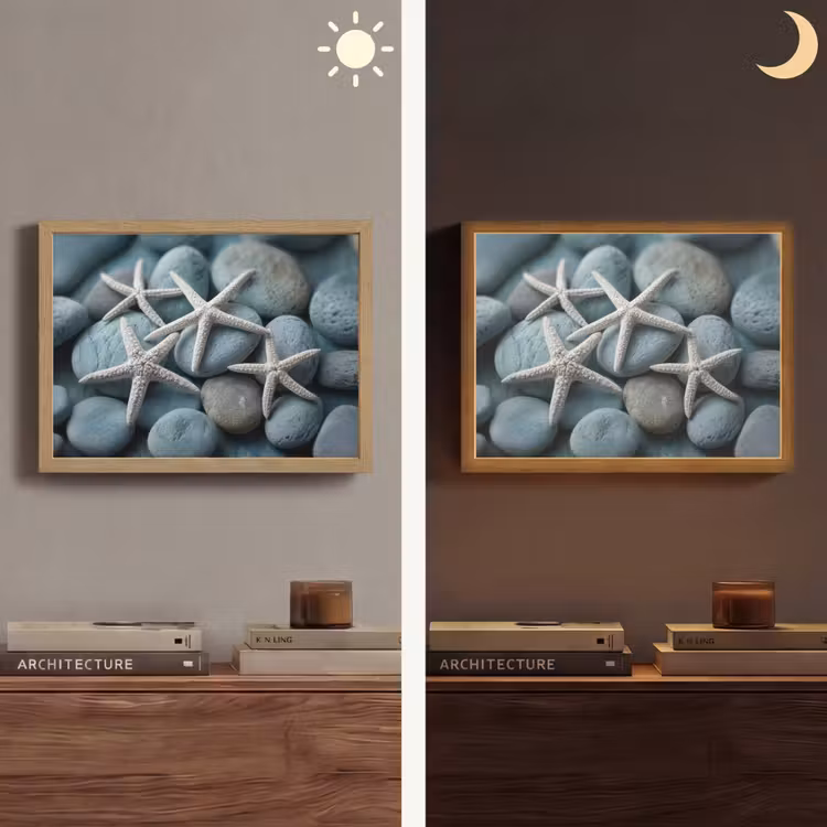 Zeesterren - Stenen - Wit Light Box met batterij (Wandlamp) middel -sfeer3
