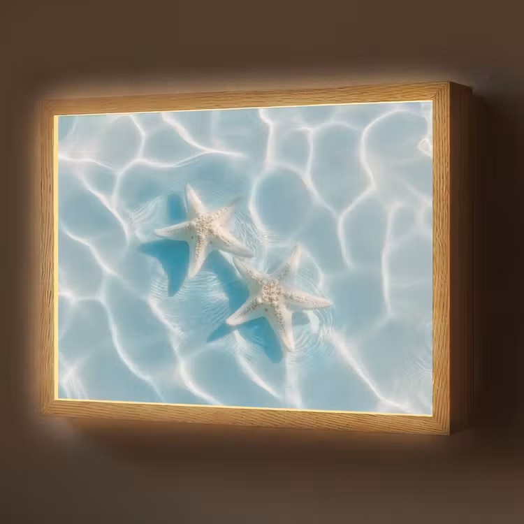 Zeesterren - Golvend water - Rustgevend Light Box met batterij (Wandlamp) middel -z3d_website