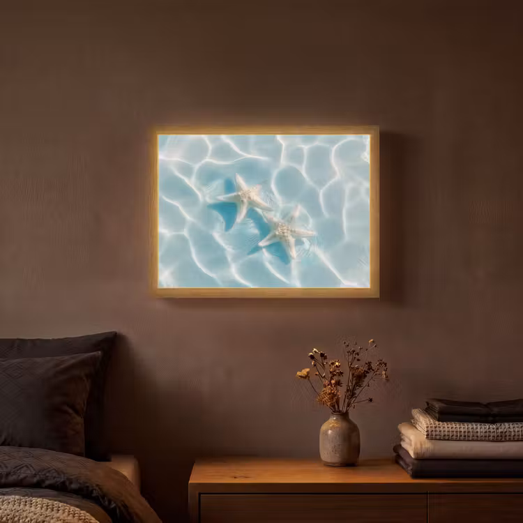 Zeesterren - Golvend water - Rustgevend Light Box met batterij (Wandlamp) middel -sfeer4