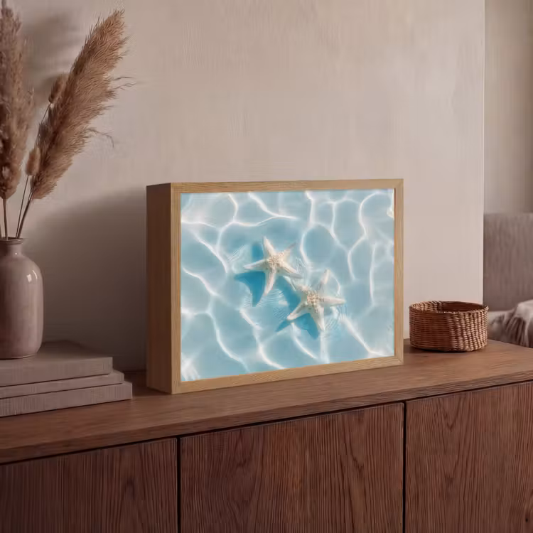 Zeesterren - Golvend water - Rustgevend Light Box met batterij (Wandlamp) middel -sfeer2