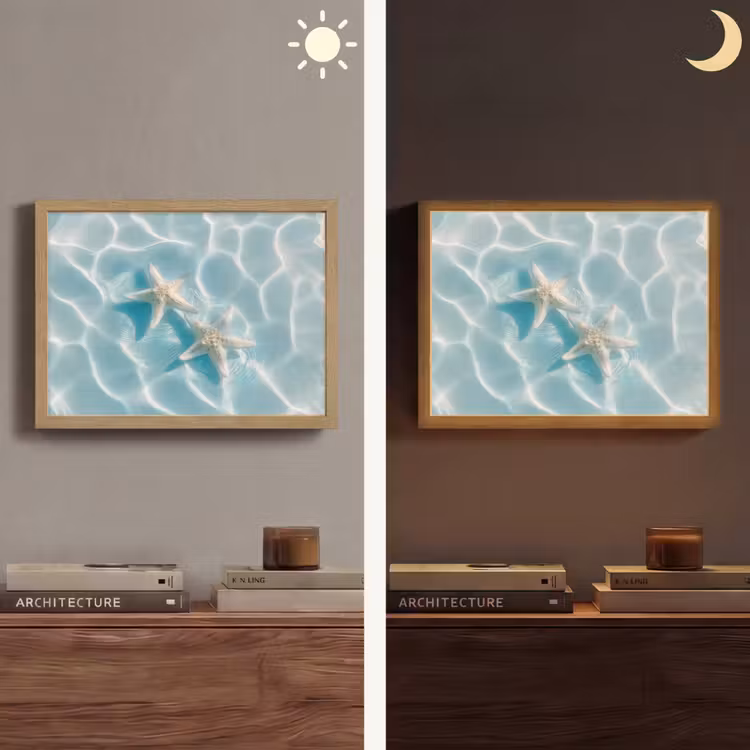Zeesterren - Golvend water - Rustgevend Light Box met batterij (Wandlamp) middel -sfeer3