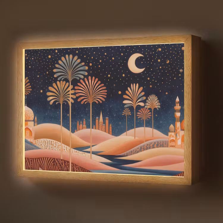 Sterrenhemel - Palmen - Rivier Light Box met batterij (Wandlamp) middel -z3d_website