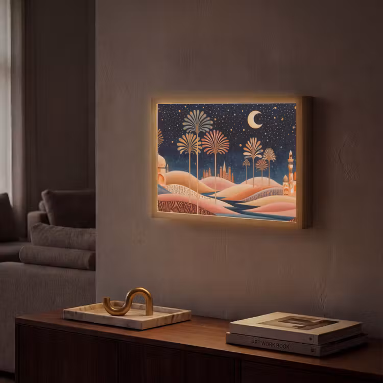Sterrenhemel - Palmen - Rivier Light Box met batterij (Wandlamp) middel -sfeer1