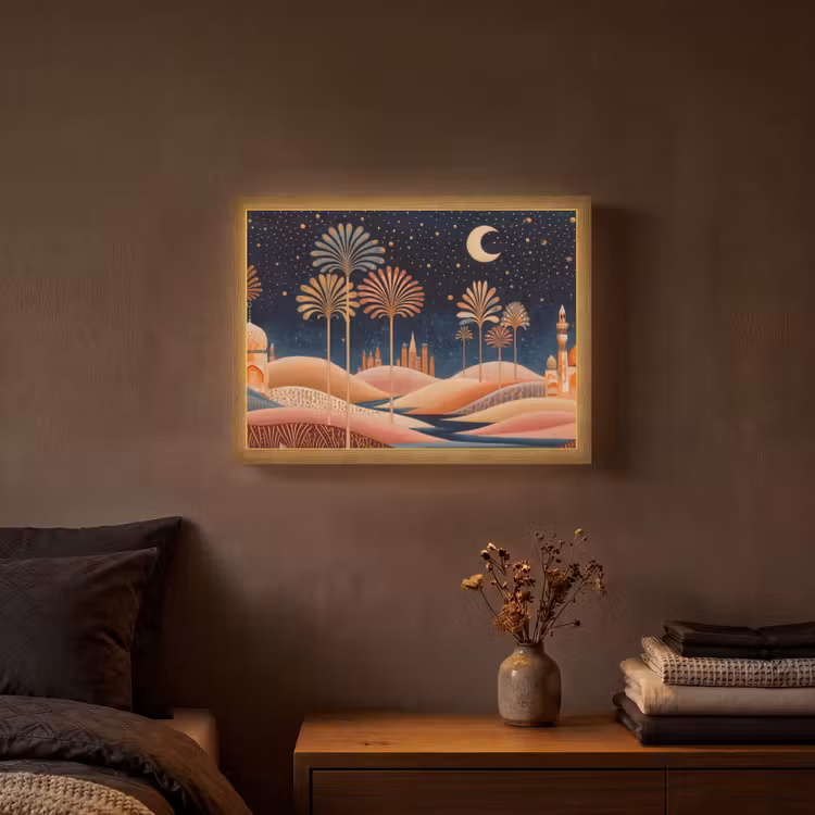 Sterrenhemel - Palmen - Rivier Light Box met batterij (Wandlamp) middel -sfeer4