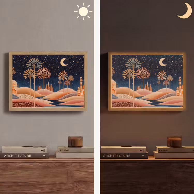 Sterrenhemel - Palmen - Rivier Light Box met batterij (Wandlamp) middel -sfeer3