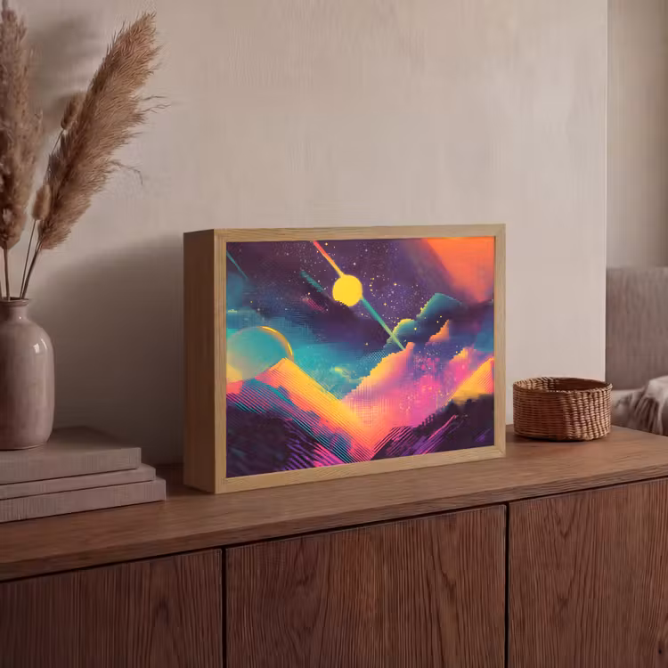 Sterren - Bergen - Kleurrijk Light Box met batterij (Wandlamp) middel -sfeer2