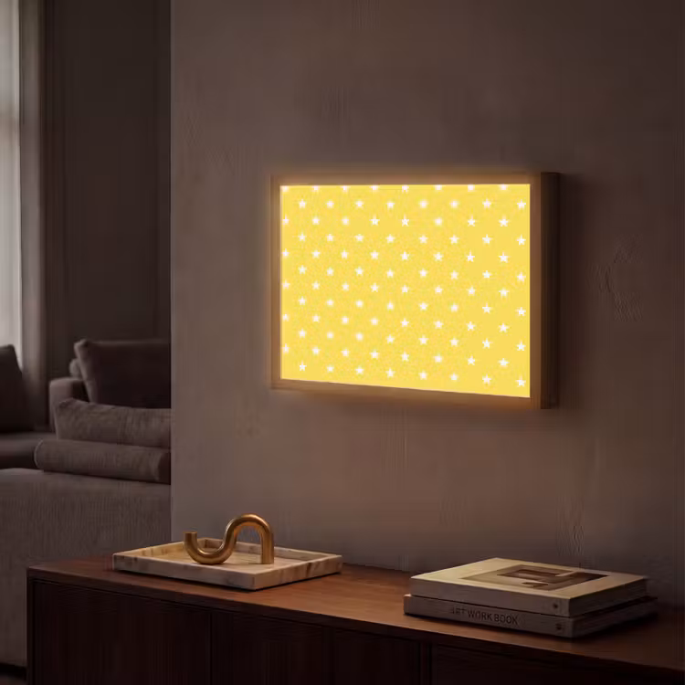 Sterren - Patroon - Minimalistisch - Geel Light Box met batterij (Wandlamp) middel 907 -sfeer1