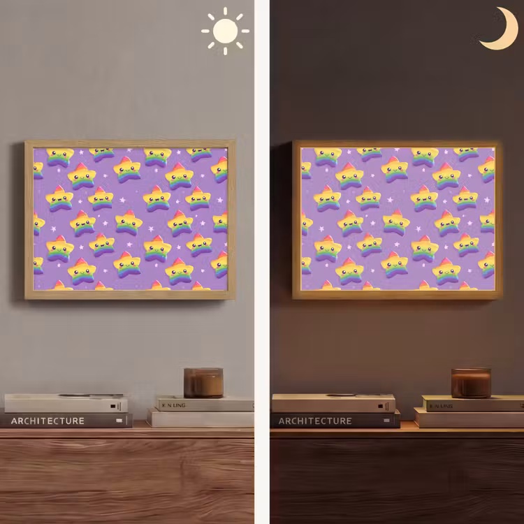 Sterren - Regenboog - Paars Light Box met batterij (Wandlamp) middel 907 -sfeer3