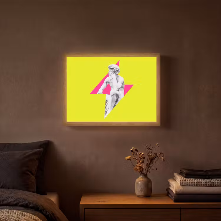 Beeld - Man - Bliksemschicht - Geel Light Box met batterij (Wandlamp) middel -sfeer4