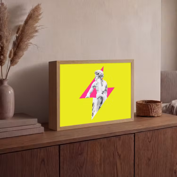 Beeld - Man - Bliksemschicht - Geel Light Box met batterij (Wandlamp) middel -sfeer2