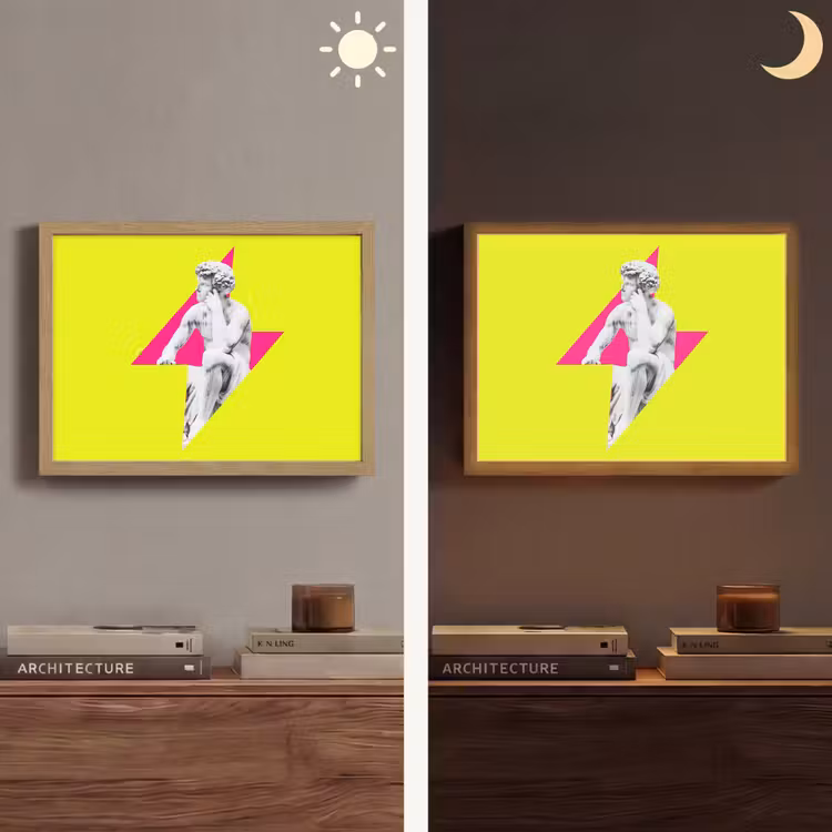 Beeld - Man - Bliksemschicht - Geel Light Box met batterij (Wandlamp) middel -sfeer3