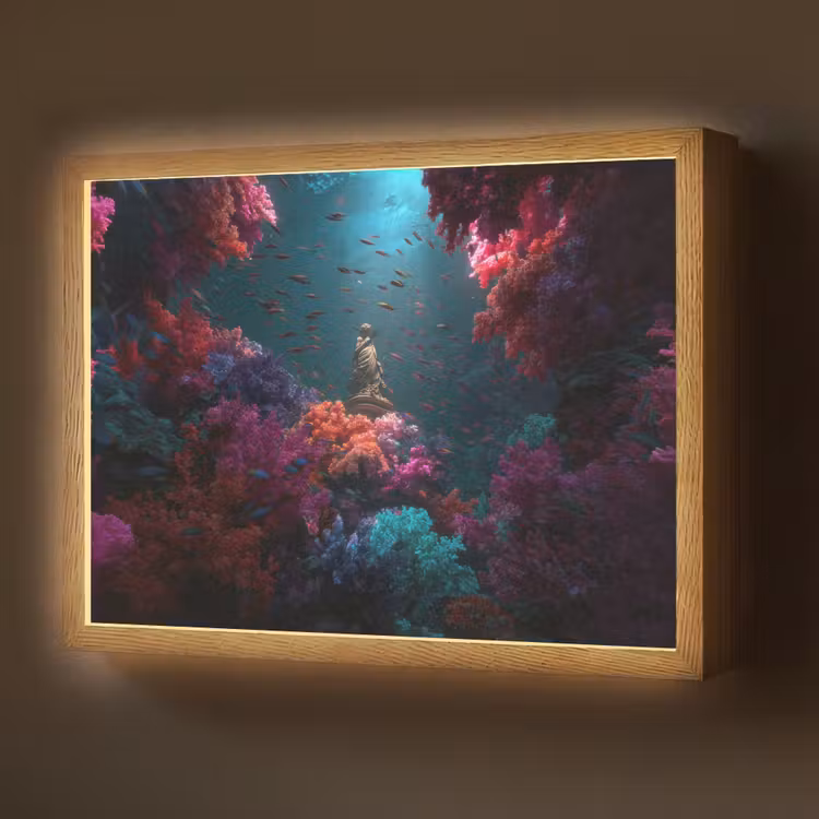 Standbeeld - Zeebodem - Koraal - Kleurrijk Light Box met batterij (Wandlamp) middel -z3d_website
