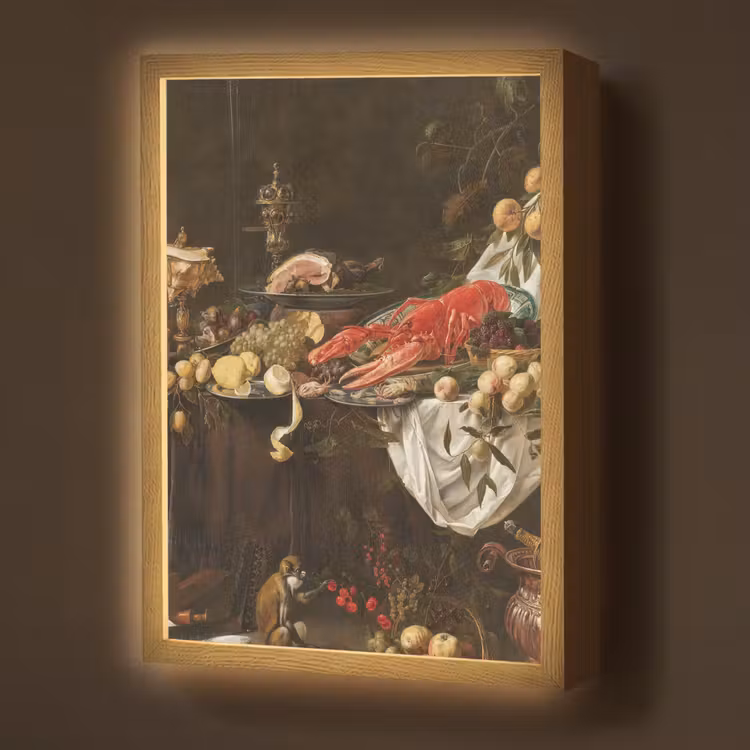 Pronkstilleven - Adriaen van Utrecht - Olieverf Light Box met batterij (Wandlamp) middel -z3d_website