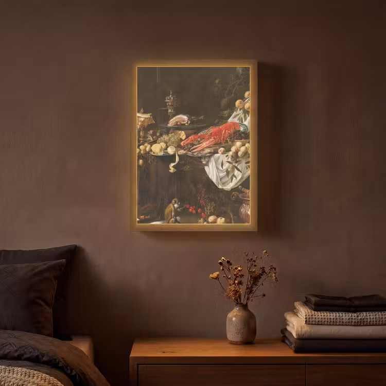 Pronkstilleven - Adriaen van Utrecht - Olieverf Light Box met batterij (Wandlamp) middel -sfeer4