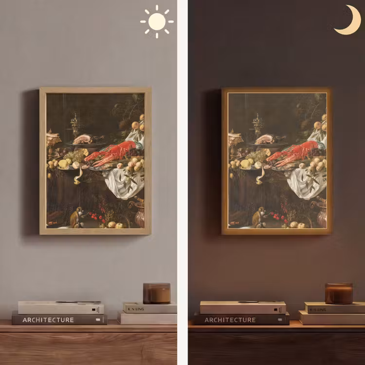 Pronkstilleven - Adriaen van Utrecht - Olieverf Light Box met batterij (Wandlamp) middel -sfeer3