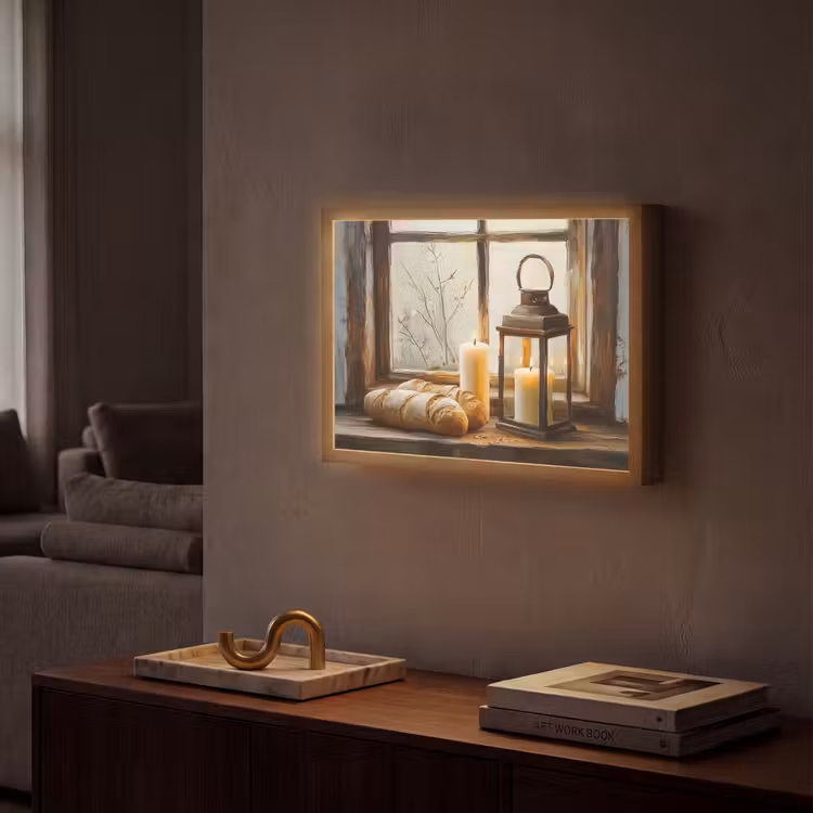 Stilleven - Rustiek - Kaarsen - Broden - Raam Light Box met batterij (Wandlamp) middel -sfeer1