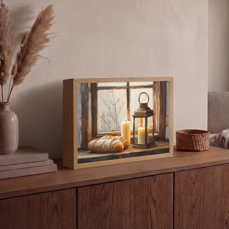 Stilleven - Rustiek - Kaarsen - Broden - Raam Light Box met batterij (Wandlamp) middel -sfeer2