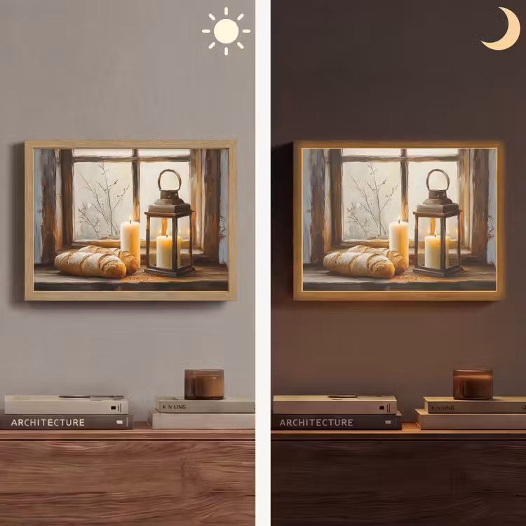 Stilleven - Rustiek - Kaarsen - Broden - Raam Light Box met batterij (Wandlamp) middel -sfeer3