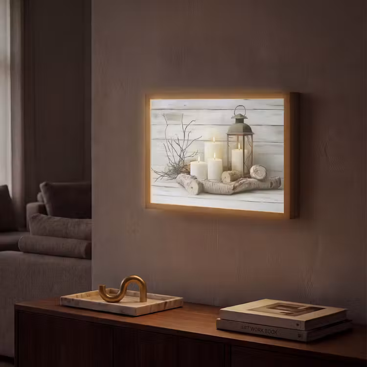 Stilleven - Wit - Kaarsen - Rustiek - Natuur Light Box met batterij (Wandlamp) middel -sfeer1