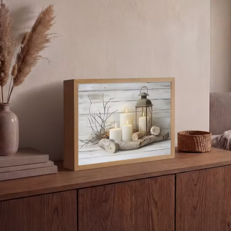 Stilleven - Wit - Kaarsen - Rustiek - Natuur Light Box met batterij (Wandlamp) middel -sfeer2