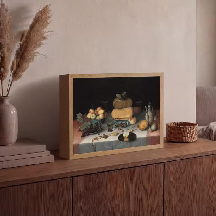 Stilleven met kazen - Kunstwerk - Oude meesters Light Box met batterij (Wandlamp) middel -sfeer2