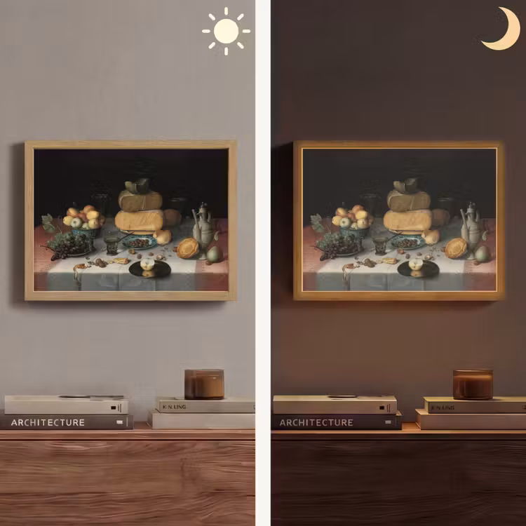 Stilleven met kazen - Kunstwerk - Oude meesters Light Box met batterij (Wandlamp) middel -sfeer3