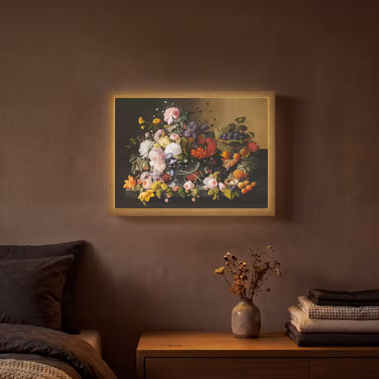 Stilleven met bloemen en fruit - Kunstwerk - Oude meesters Light Box met batterij (Wandlamp) middel -sfeer4