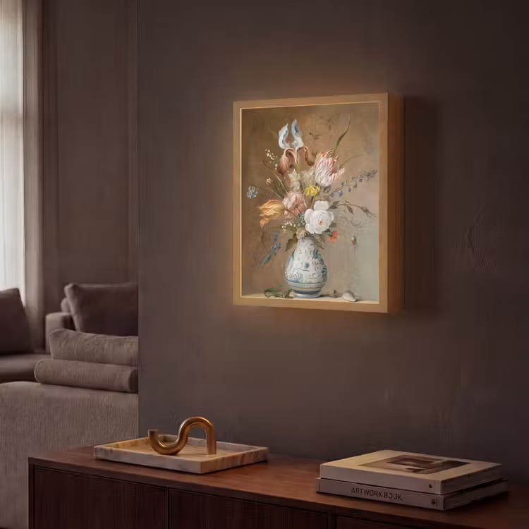 Bloemstilleven - Balthasar van der Ast - Oude Meesters Light Box met batterij (Wandlamp) middel -sfeer1
