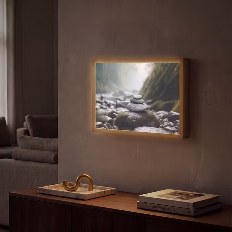 Stenen - Stapel - Natuur Light Box met batterij (Wandlamp) middel -sfeer1
