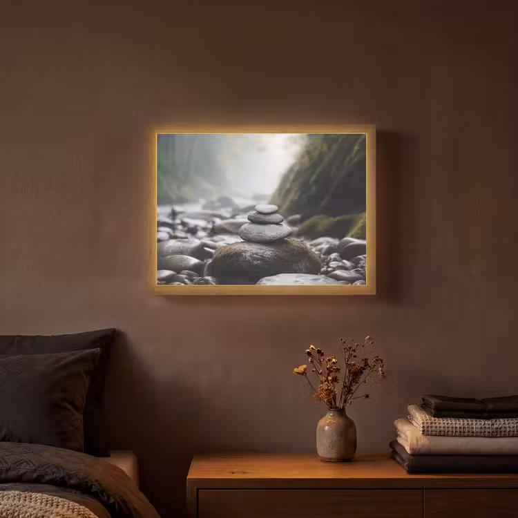 Stenen - Stapel - Natuur Light Box met batterij (Wandlamp) middel -sfeer4