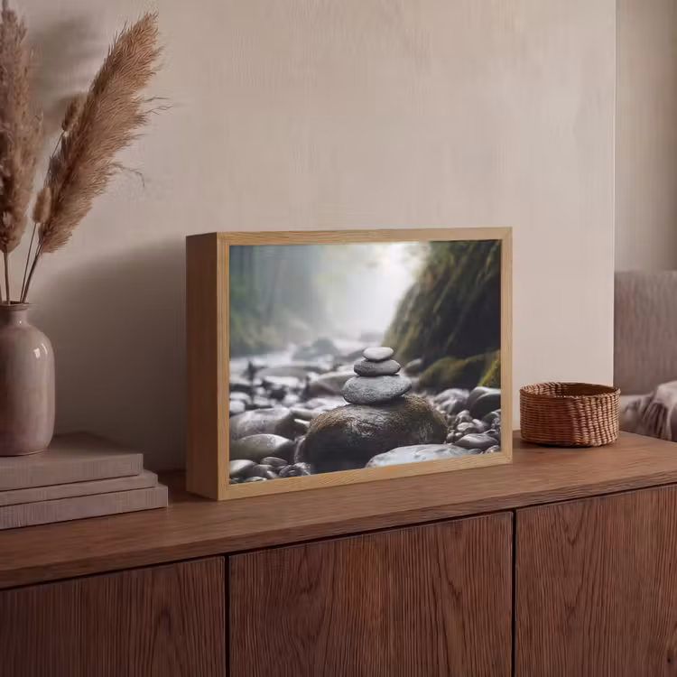 Stenen - Stapel - Natuur Light Box met batterij (Wandlamp) middel -sfeer2