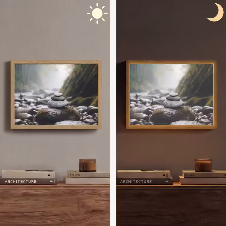 Stenen - Stapel - Natuur Light Box met batterij (Wandlamp) middel -sfeer3