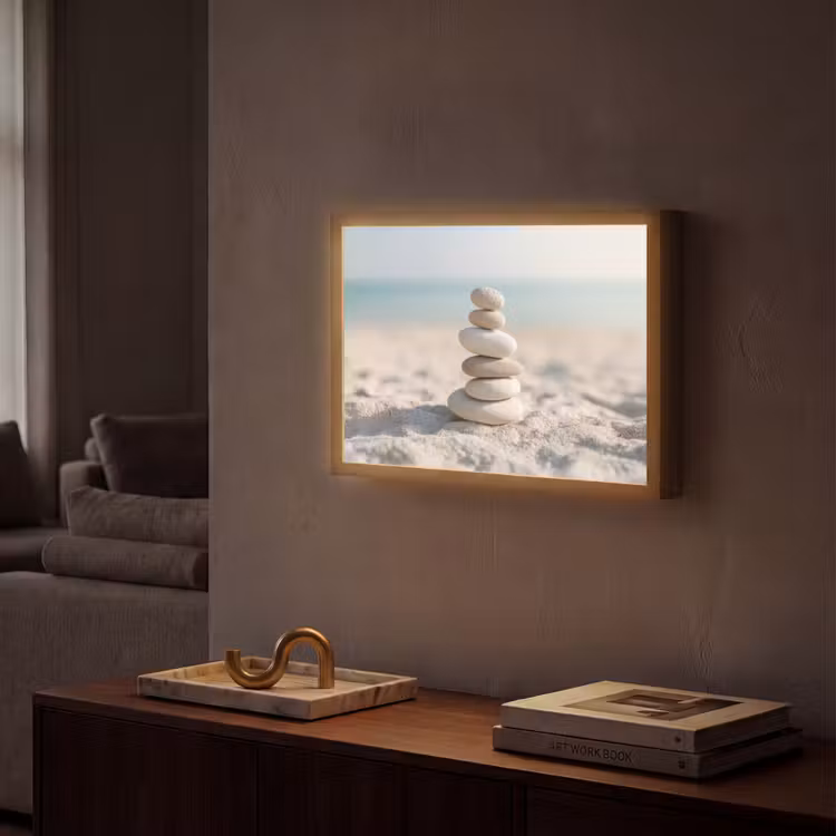 Stenen - Stapel - Zand - Zee Light Box met batterij (Wandlamp) middel -sfeer1