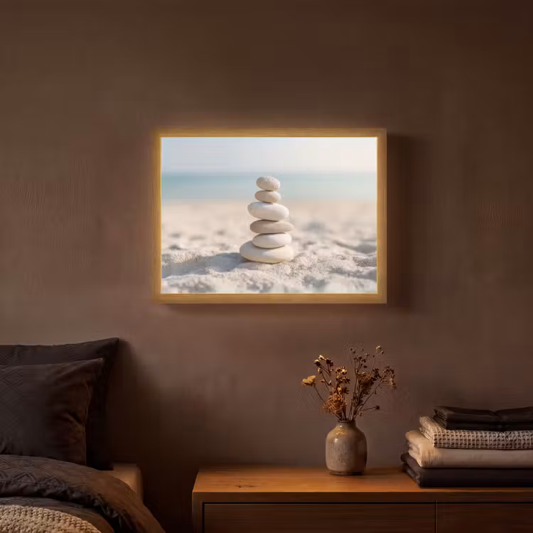 Stenen - Stapel - Zand - Zee Light Box met batterij (Wandlamp) middel -sfeer4