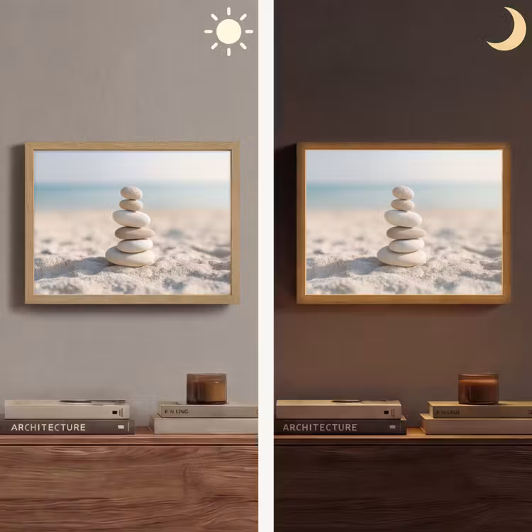 Stenen - Stapel - Zand - Zee Light Box met batterij (Wandlamp) middel -sfeer3