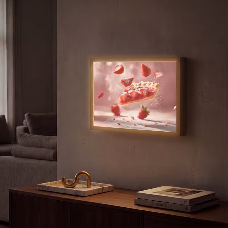 Aardbei - Taart- Eten - Roze Light Box met batterij (Wandlamp) middel -sfeer1