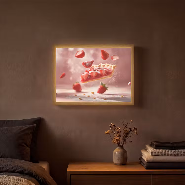 Aardbei - Taart- Eten - Roze Light Box met batterij (Wandlamp) middel -sfeer4