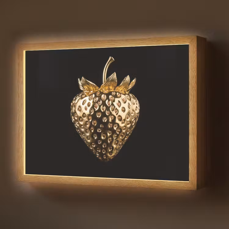 Aardbei - Goud - Zwart - Chrome Light Box met batterij (Wandlamp) middel -z3d_website