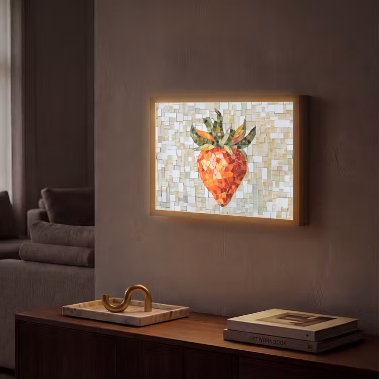 Aardbei - Rood - Mozaïek - Fruit Light Box met batterij (Wandlamp) middel -sfeer1