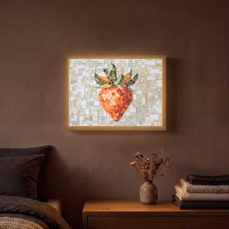 Aardbei - Rood - Mozaïek - Fruit Light Box met batterij (Wandlamp) middel -sfeer4