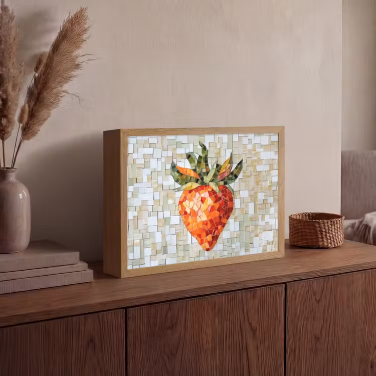 Aardbei - Rood - Mozaïek - Fruit Light Box met batterij (Wandlamp) middel -sfeer2