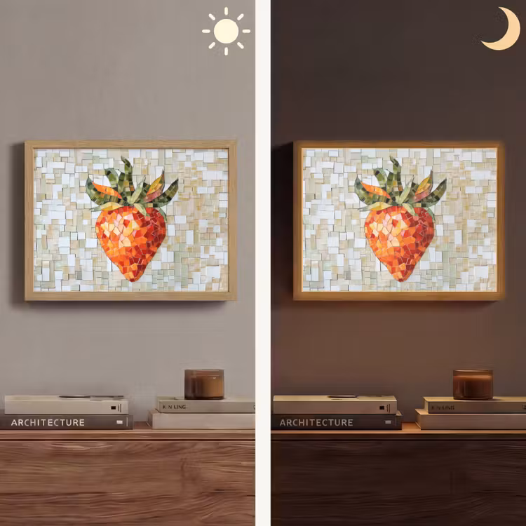 Aardbei - Rood - Mozaïek - Fruit Light Box met batterij (Wandlamp) middel -sfeer3