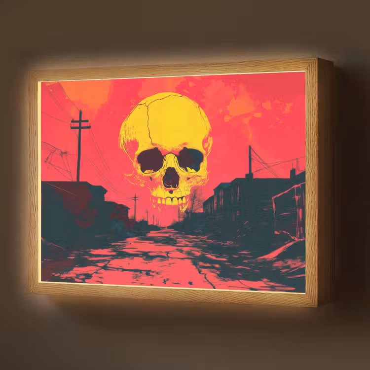 Straat - Verlaten - Schedel - Geel Light Box met batterij (Wandlamp) middel -z3d_website