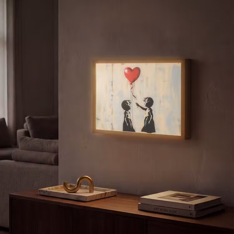 Street art - Banksy - Ballon - Graffiti - Hart Light Box met batterij (Wandlamp) middel -sfeer1
