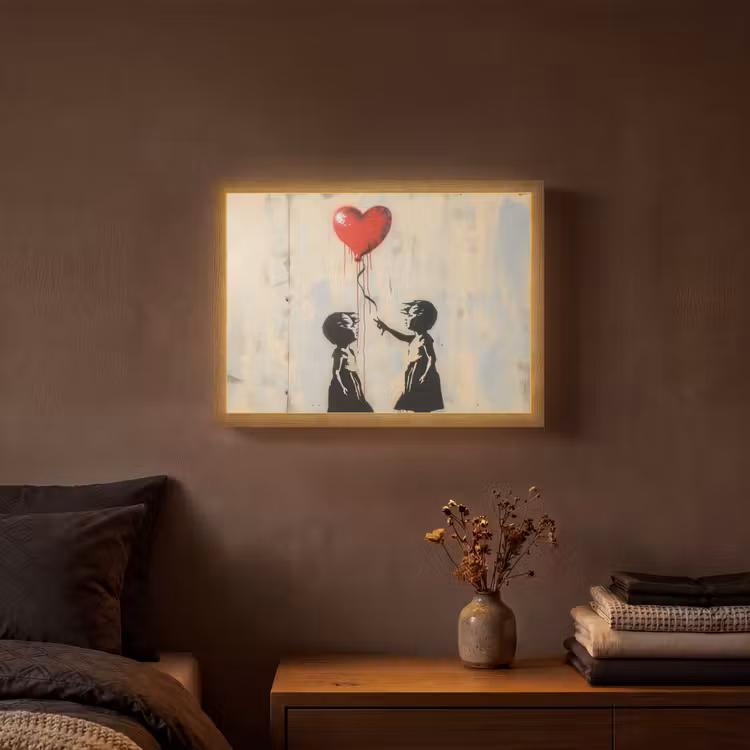 Street art - Banksy - Ballon - Graffiti - Hart Light Box met batterij (Wandlamp) middel -sfeer4