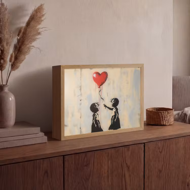 Street art - Banksy - Ballon - Graffiti - Hart Light Box met batterij (Wandlamp) middel -sfeer2