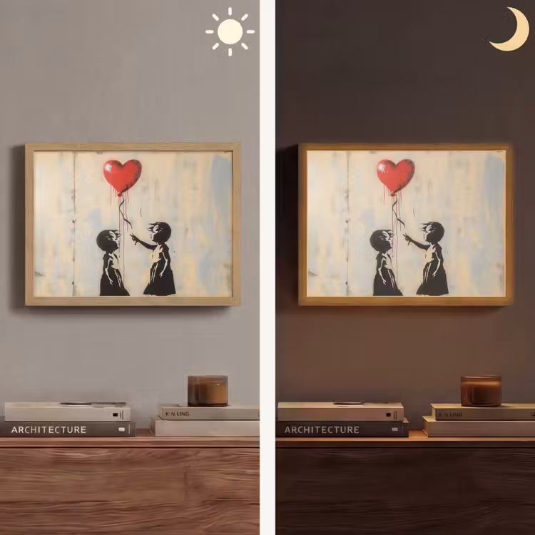 Street art - Banksy - Ballon - Graffiti - Hart Light Box met batterij (Wandlamp) middel -sfeer3